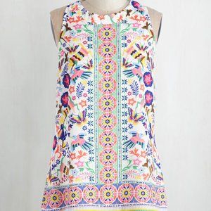 Modcloth Top Sleeveless Blouse BoHo Birds Floral